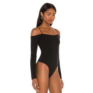 Allsaints Audery off the shoulder strappy long sleeve black bodysuit US 4